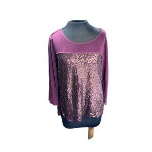 Calvin Klein Purple Sequin Front Top With 3/4 Sleeves Size 1X